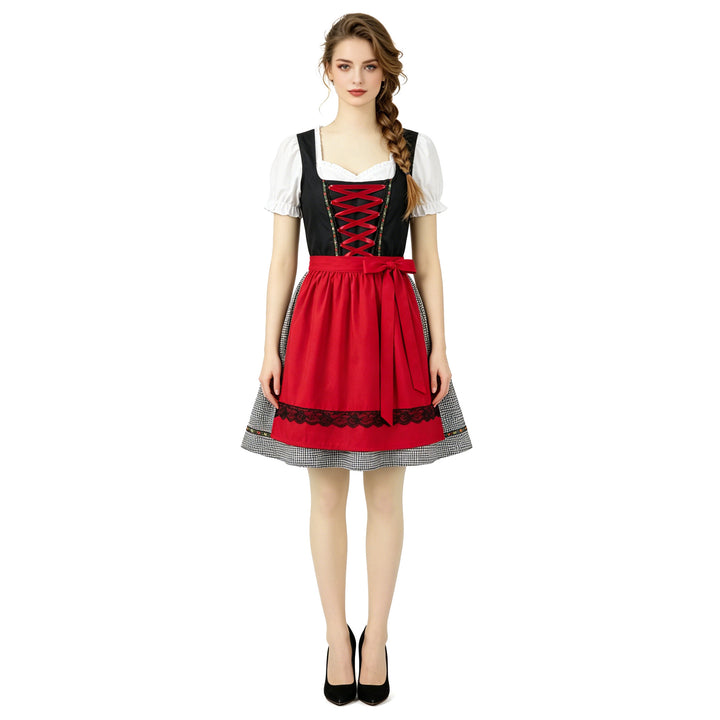 Damen nan kurztailliertes Dirndlkleid mit Schnürmieder und Schürze Drune