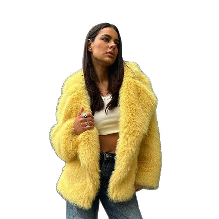 Damen flauschige Teddyjacke mit breitem Kragen und seitlichen Eingrifftaschen Drune