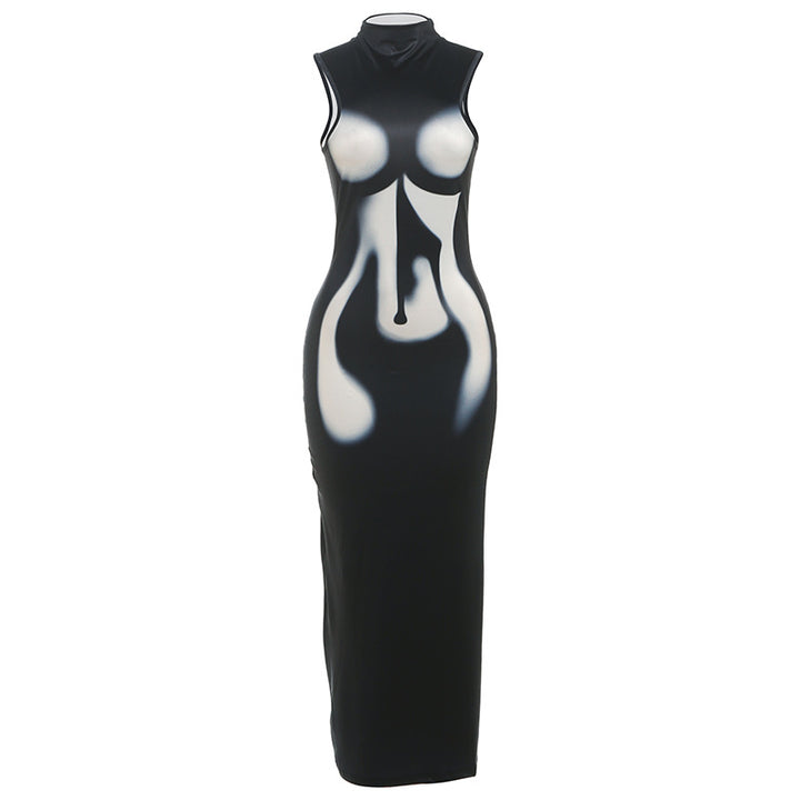 Damen Elegantes, figurbetontes Abendkleid mit hohem Kragen und transparentem Stoff Drune