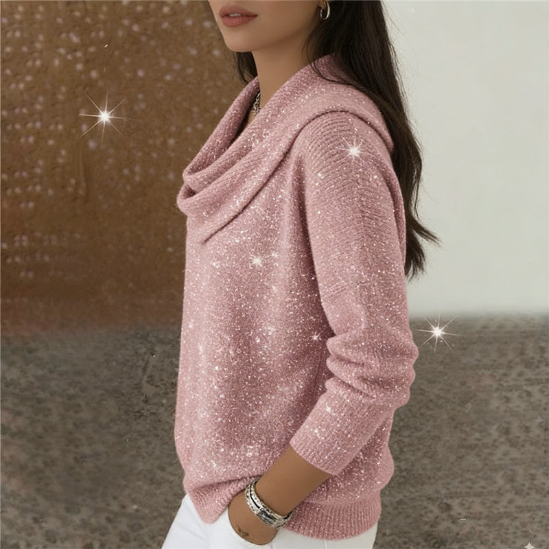 Damen nan fein gestrickter Pullover mit Wasserfallkragen und geripptem Saum Drune