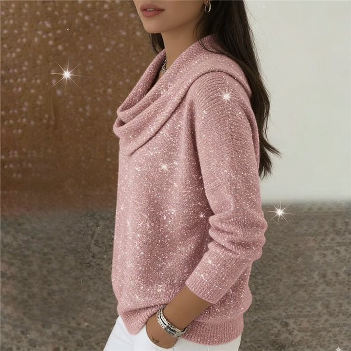 Damen nan fein gestrickter Pullover mit Wasserfallkragen und geripptem Saum Drune
