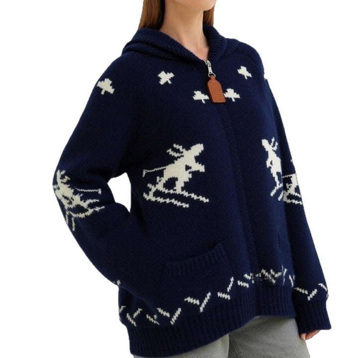 Damen Strickjacke mit Kapuze und sportlichem Muster Drune