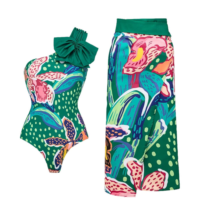 Damen Badeanzug Set mit farbenfrohem Muster Drune