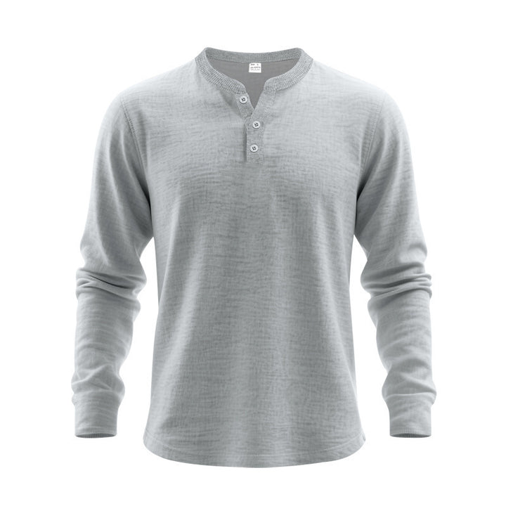 Herren nan langärmeliges Henleyshirt aus Thermo-Baumwollmix mit kurzer Knopfleiste und geripptem Kragen Drune