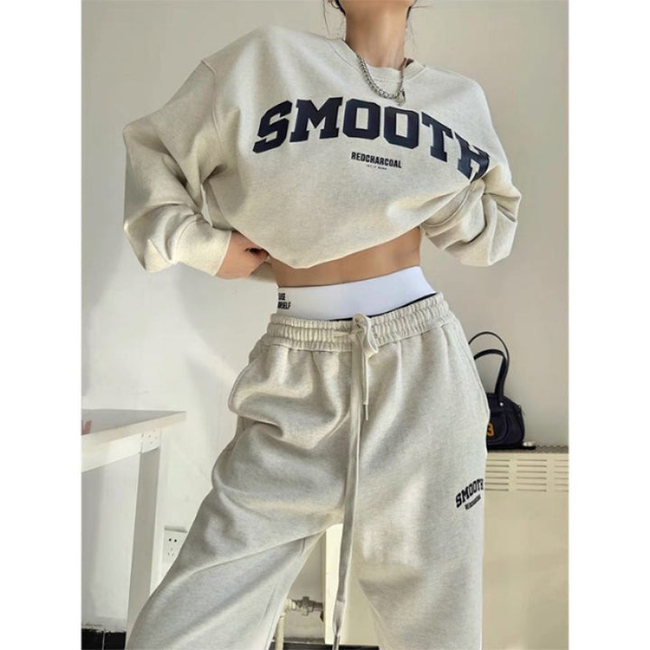 Damen Set mit cropped Sweatshirt und bequemen Jogginghosen Drune