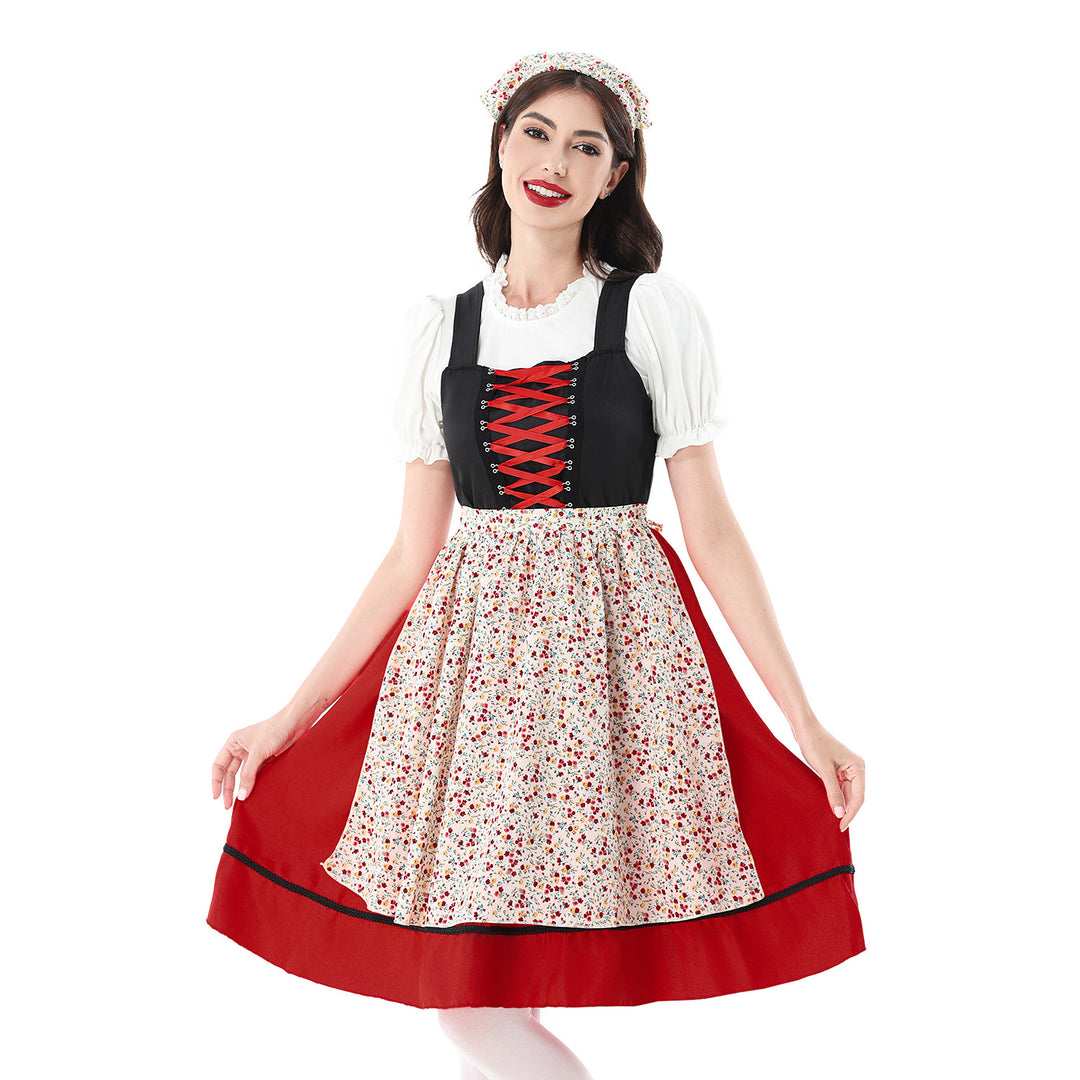 Damen nan traditionelles Dirndlkleid mit geschnürtem Mieder und floraler Schürze Drune