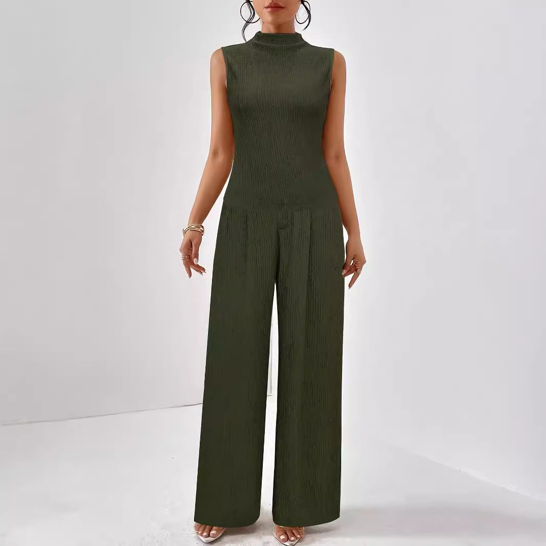 Damen Elegantes Jumpsuit mit hohem Kragen und weitem Bein Drune