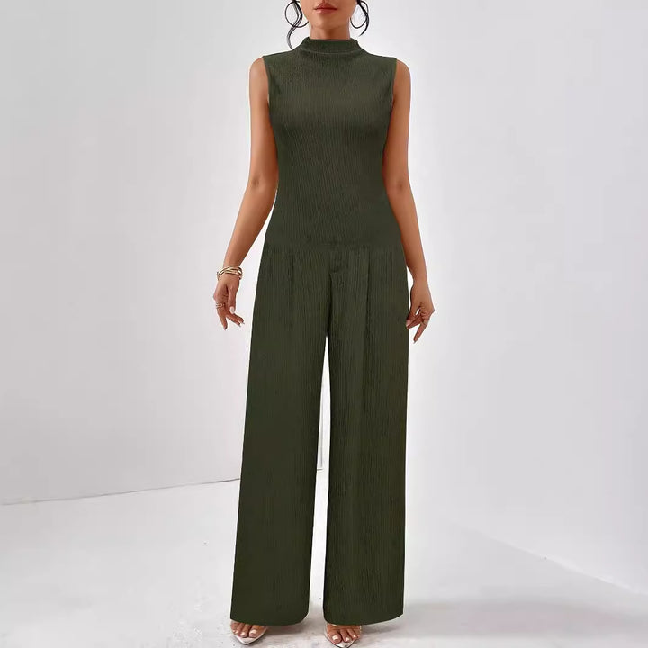 Damen Elegantes Jumpsuit mit hohem Kragen und weitem Bein Drune