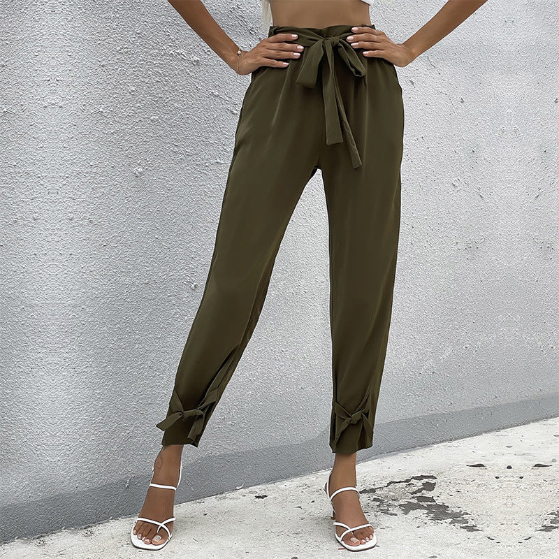 Damen lässige Chinohose mit modischem Bindegürtel Drune