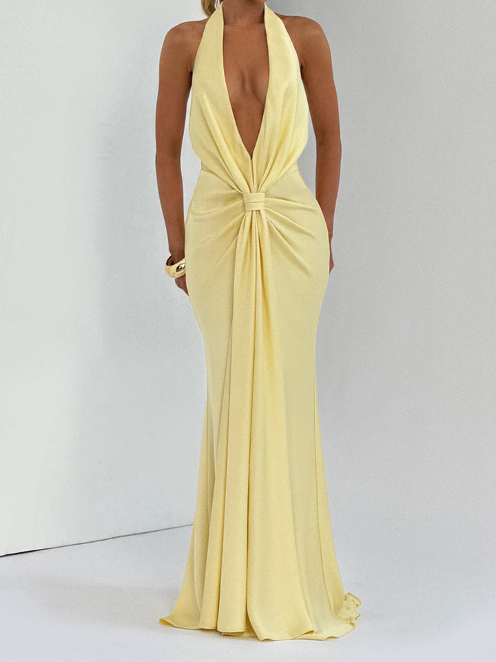 Damen Elegantes Maxi-Kleid mit tiefem V-Ausschnitt und drapierten Details Drune