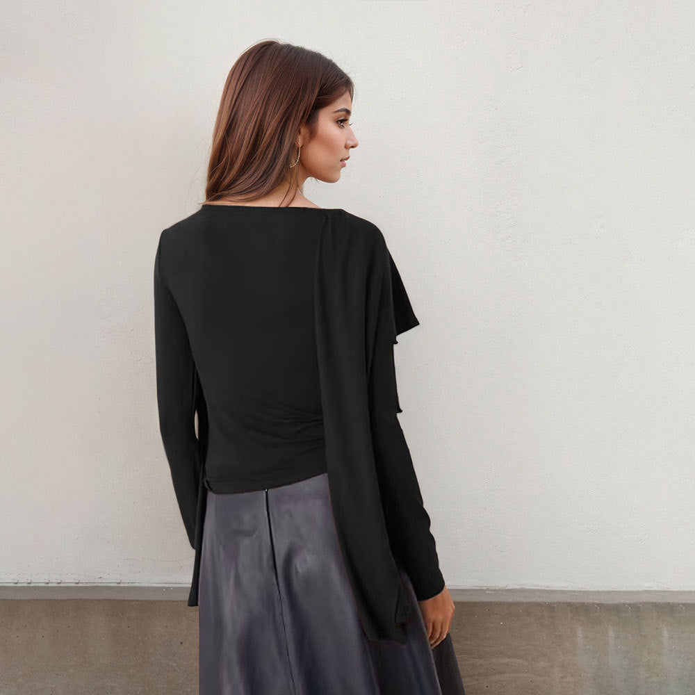 Damen Elegantes Oberteil mit asymmetrischem Design und weit geschnittenen Ärmeln Drune