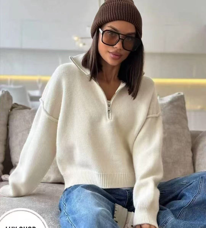 Damen stylischer Pullover mit Halbreißverschluss und lässigem Schnitt Drune