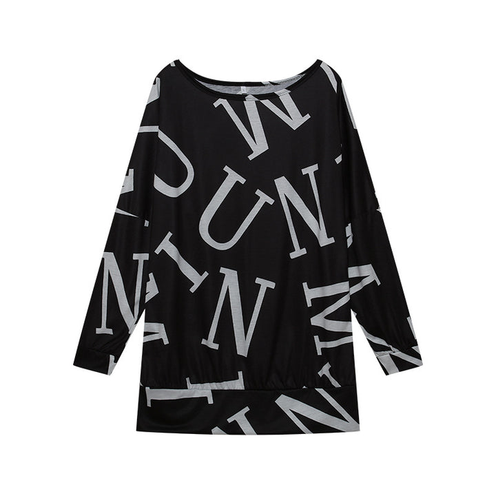 Damen Oversized Langarmshirt mit modernem Schriftzug und elastischem Bund Drune