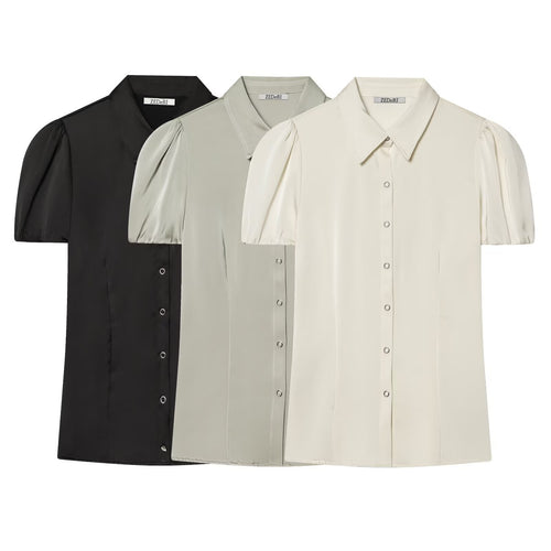 Damenbluse mit kurzen Puffärmeln und eleganter Knopfleiste Drune