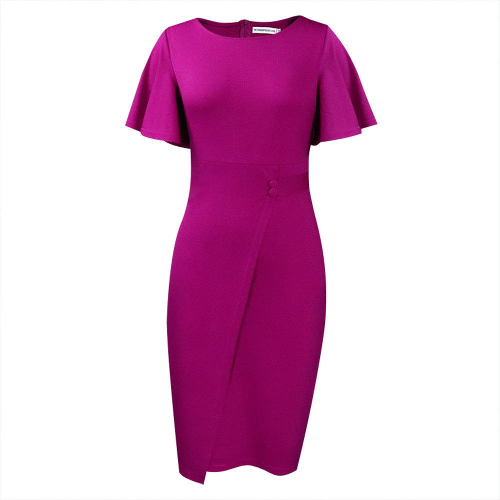 Drune | Damen Figurbetont Wickelstil Midi Kleid mit Kurzen Ärmeln