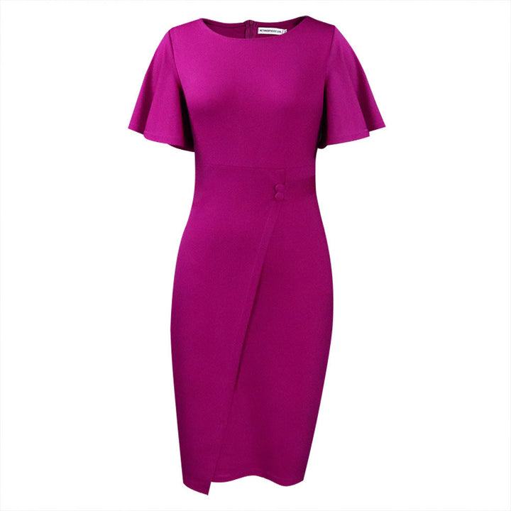 Drune | Damen Figurbetont Wickelstil Midi Kleid mit Kurzen Ärmeln