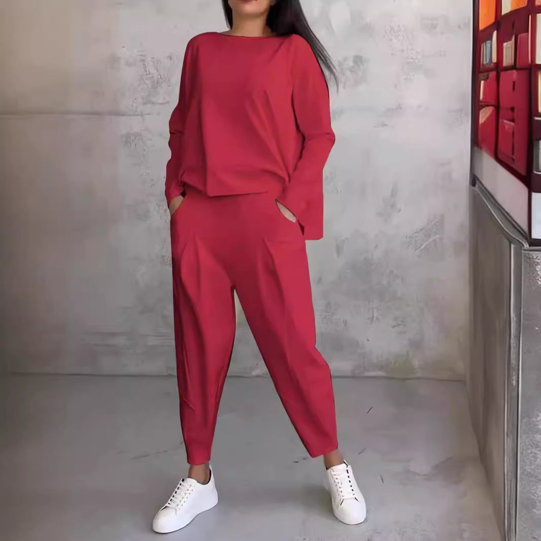 Damen Lässiger Zweiteiler mit weitem Oberteil und lockerer Hose Drune