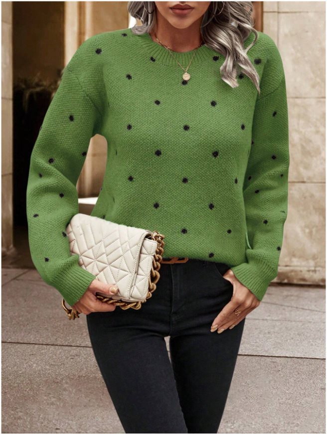 Damen Gemusterter Strickpullover mit Rundhalsausschnitt und lässiger Passform Drune