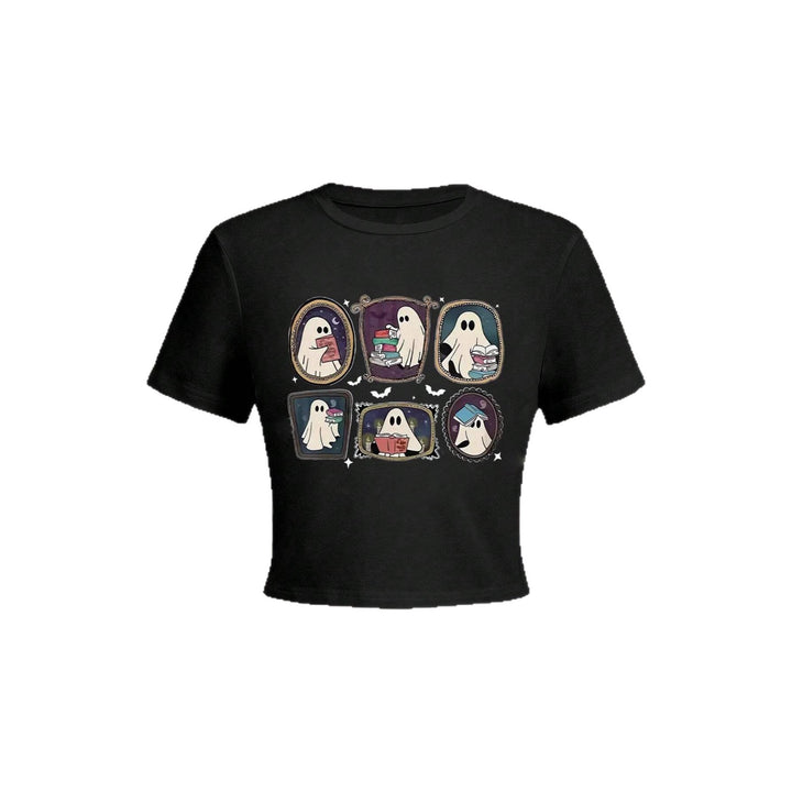 Damen Crop-T-Shirt mit verspieltem Geistermotiv Drune
