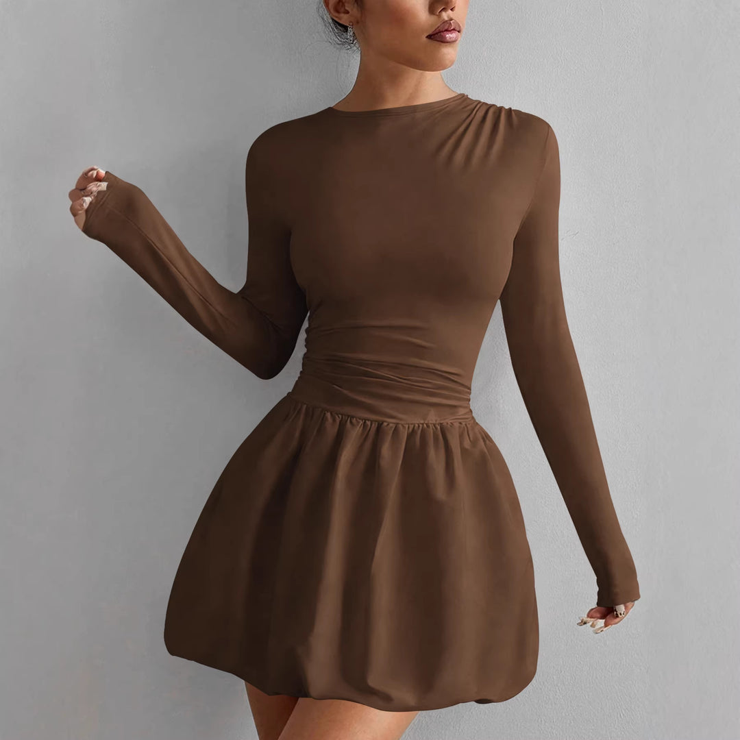 Damen Figurumspielendes Kleid mit langen Ärmeln und gerafftem Saum Drune