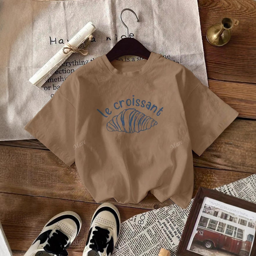 Damen Casual Grafik T-Shirt mit Croissant Design Drune