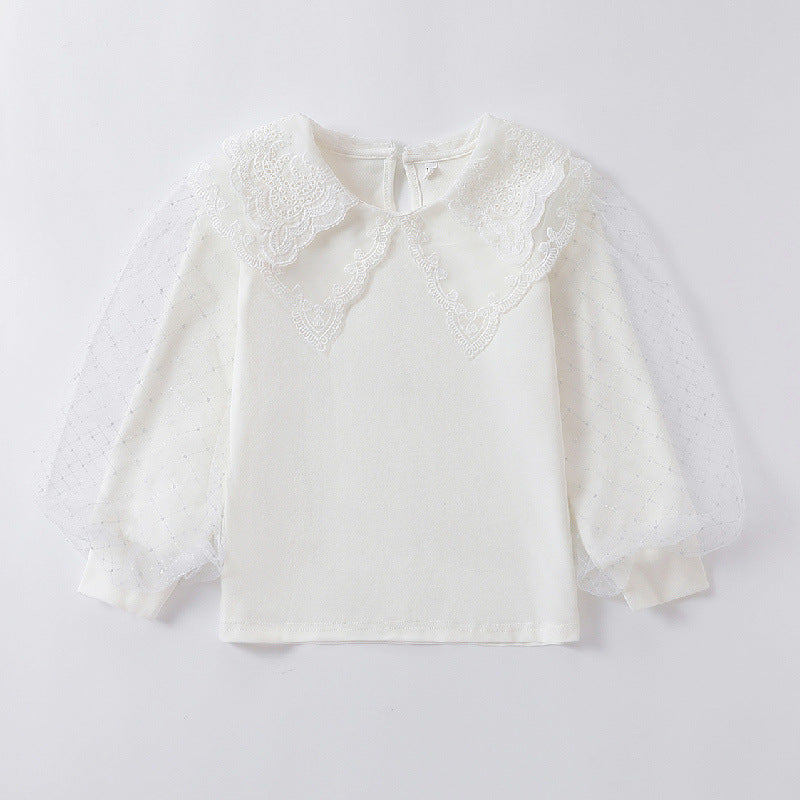 Mädchen Bluse mit romantischen Tüllärmeln und eleganten Spitzenakzenten Drune