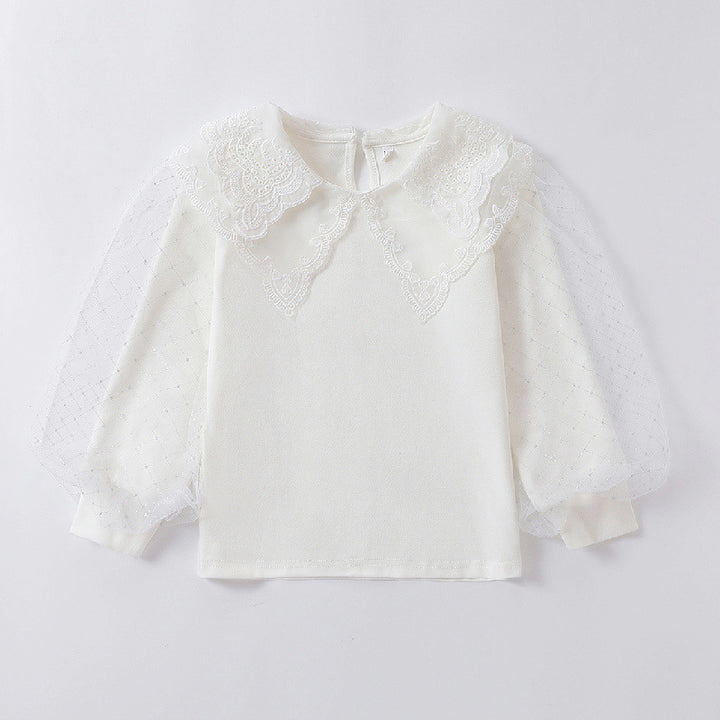 Mädchen Bluse mit romantischen Tüllärmeln und eleganten Spitzenakzenten Drune