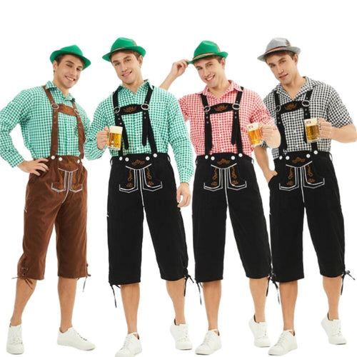 Herren nan knielange Trachtenhose im Vintage-Stil mit verstellbaren Trägern und dekorativer Zierstickerei Drune