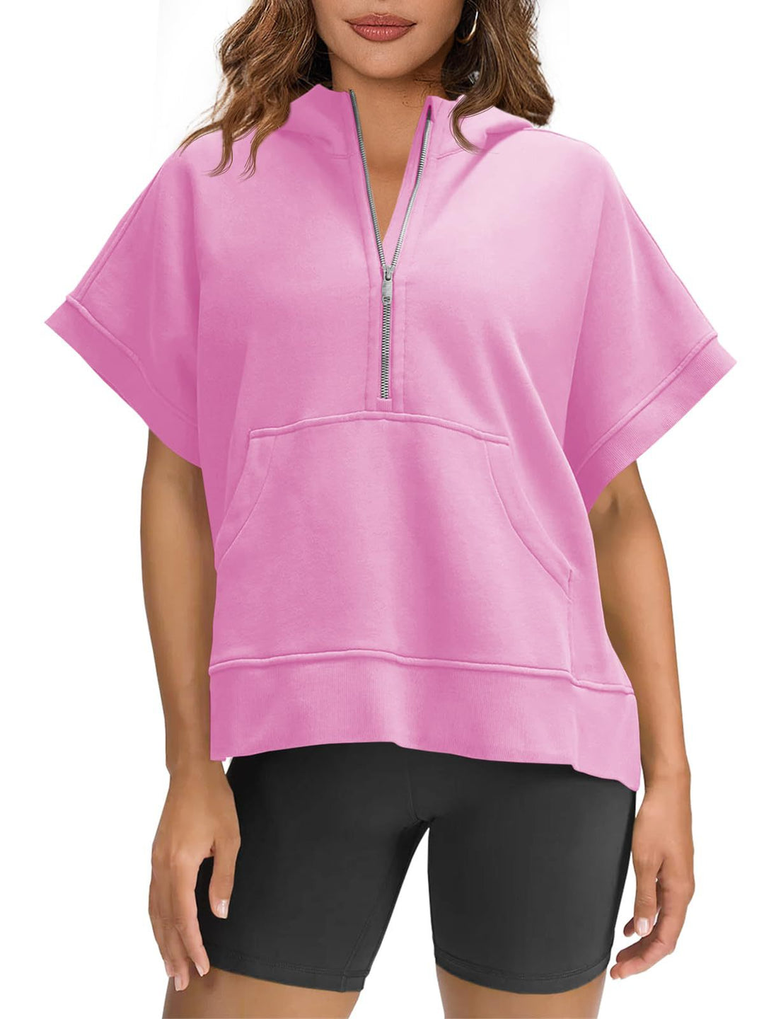 Damen lässiger Kapuzenpullover mit halbem Reißverschluss Drune