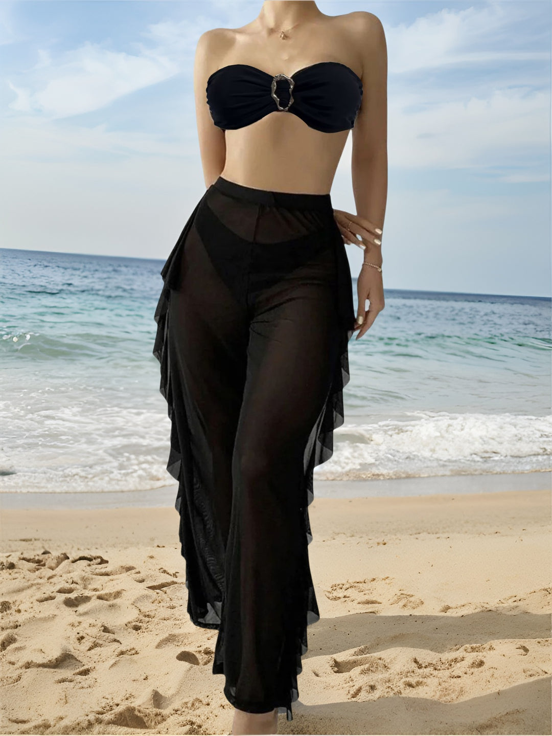 Damen Stilvolle Rüschen Strandhose Drune