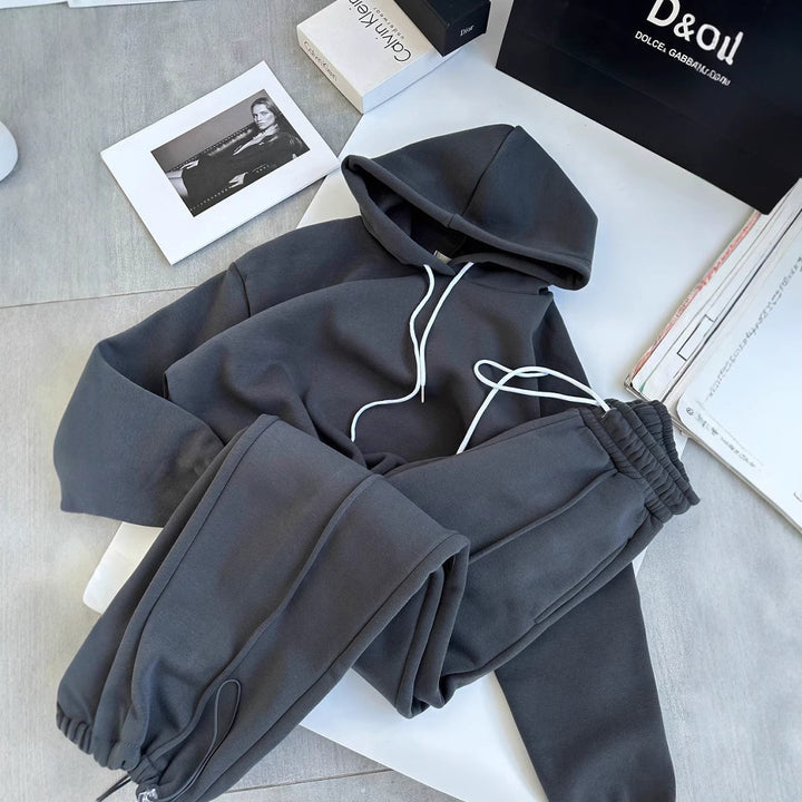 Damen sportliches Hoodie und Jogginghose Set mit elastischem Bund Drune