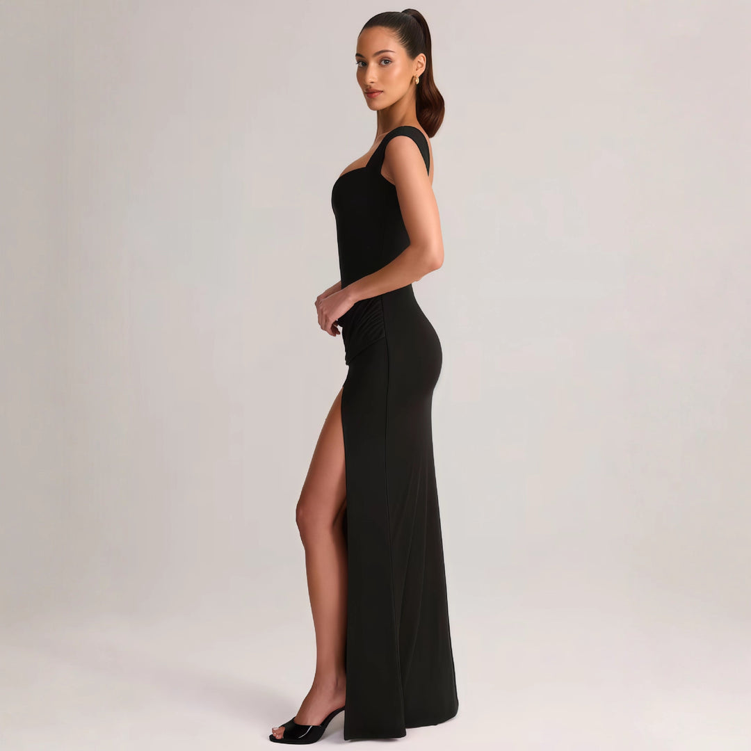 Damen Elegantes Maxikleid mit tiefem V-Ausschnitt und seitlichem Schlitz Drune