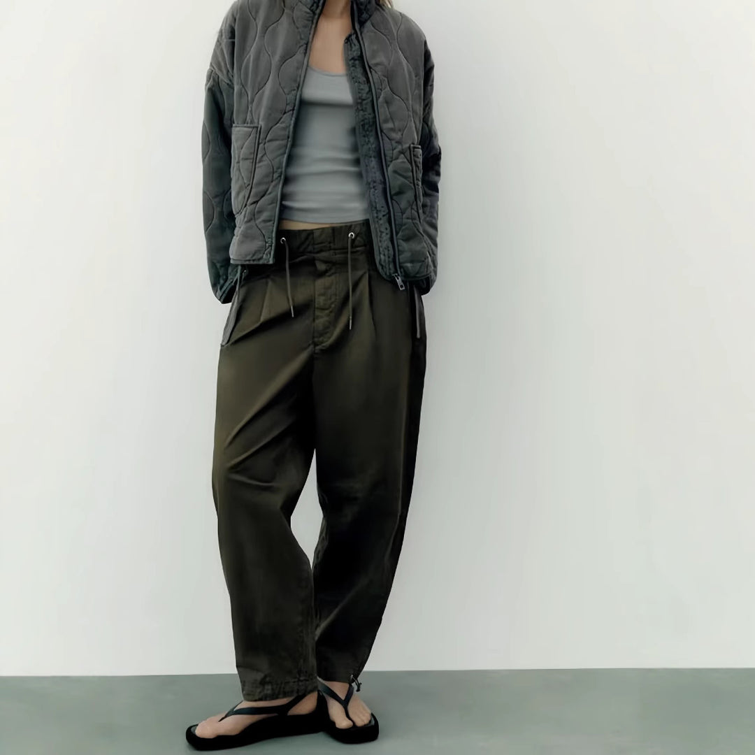 Damen gesteppte Utility-Jacke mit praktischen Taschen und hohem Kragen Drune