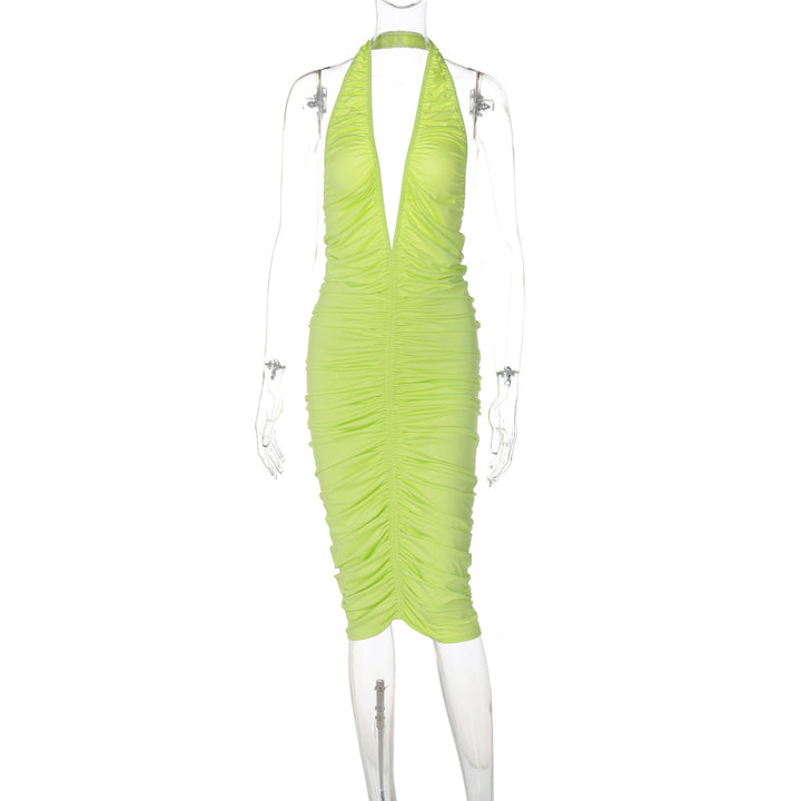 Damen Figurbetontes Maxikleid mit tiefem V-Ausschnitt und Raffung Drune