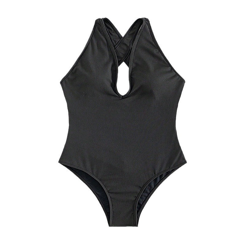 Damen Einteiler Badeanzug mit tiefem V-Ausschnitt und raffinierten Rippendetails Drune