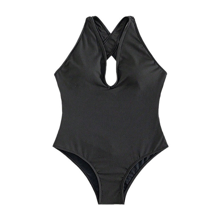Damen Einteiler Badeanzug mit tiefem V-Ausschnitt und raffinierten Rippendetails Drune