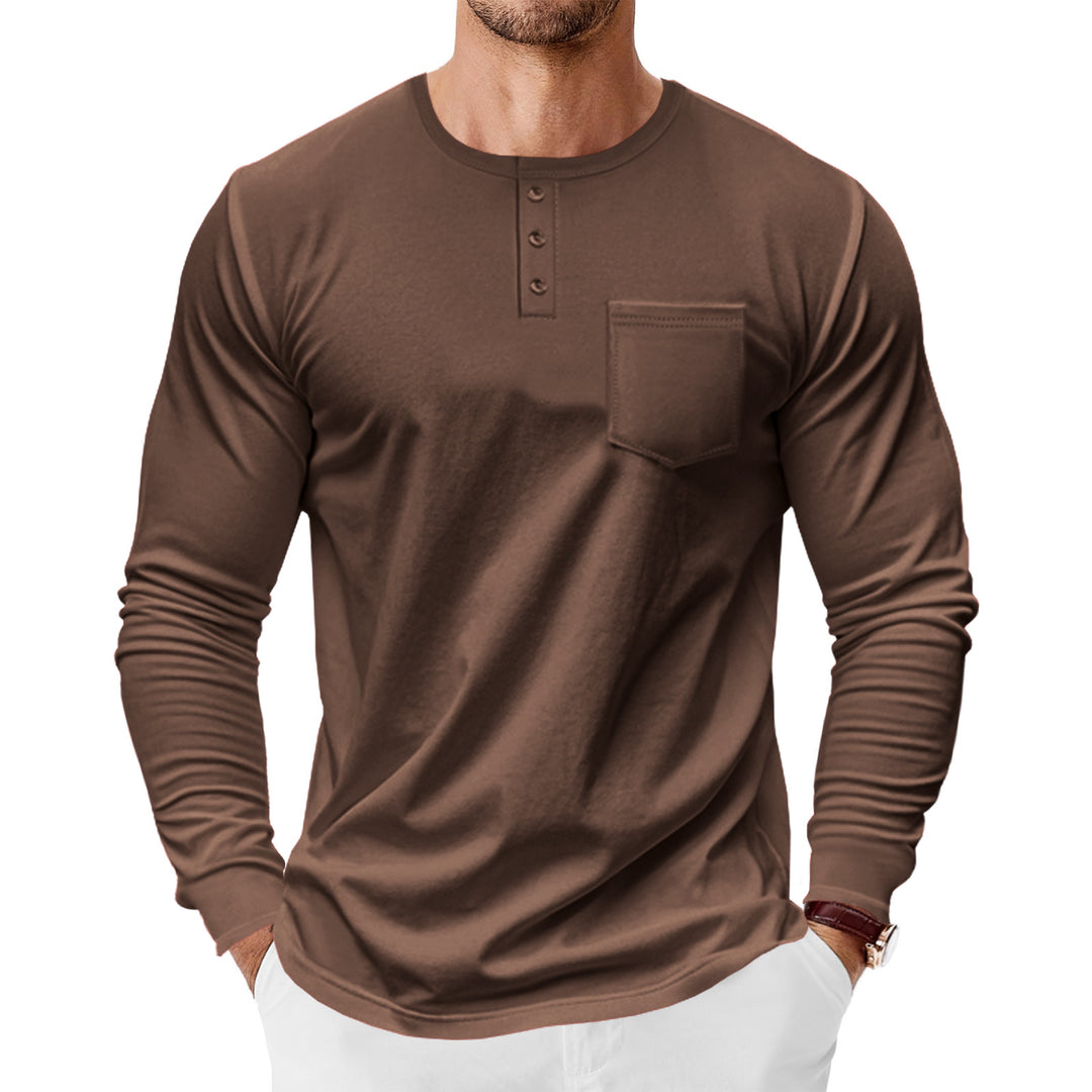 Herren Langarm-Henley-Shirt mit praktischer Brusttasche und modischen Knopfdetails Drune