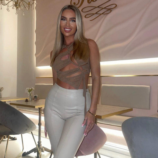 Damen Crop-Top mit raffinierten Raffungselementen und verstellbaren Bindebändern Drune