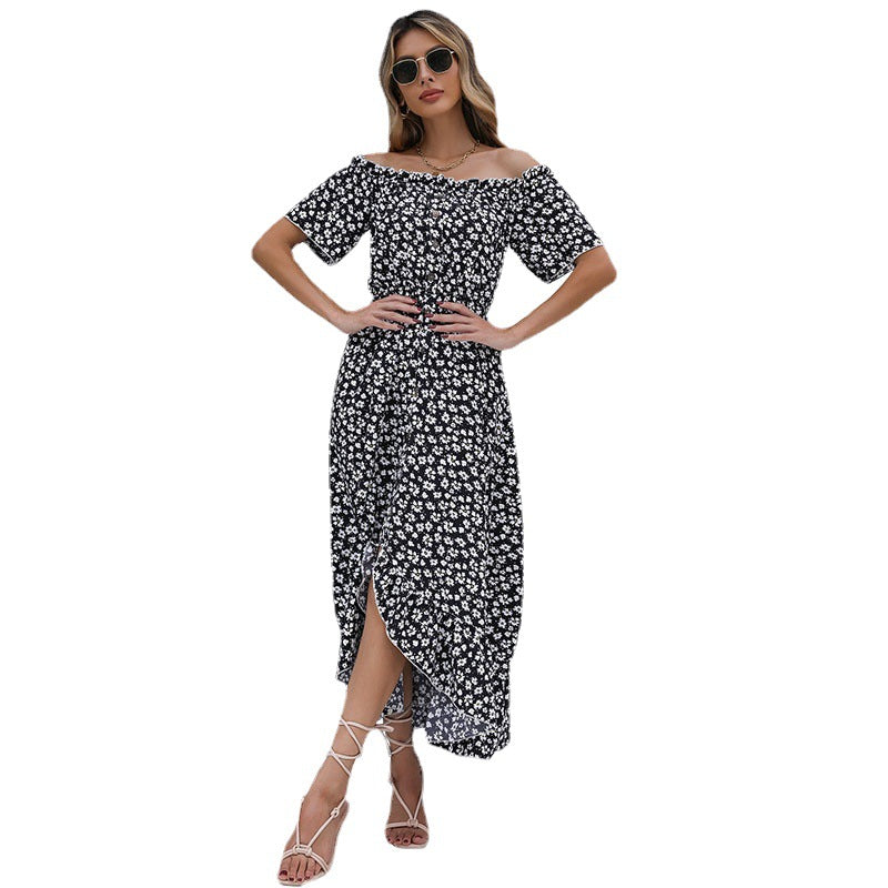 Damen Maxikleid mit Blumenmuster und elegantem Rüschensaum Drune
