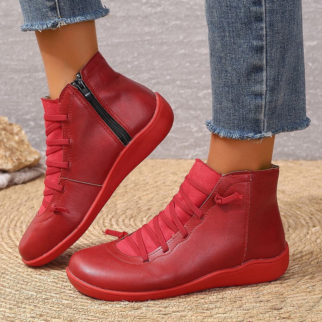 Damen nan sportliche knöchelhohe Schnürstiefelette mit seitlichem Reißverschluss und flexibler Gummisohle Drune