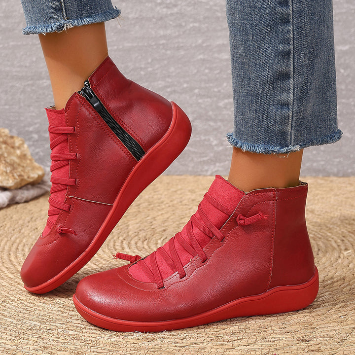 Damen nan sportliche knöchelhohe Schnürstiefelette mit seitlichem Reißverschluss und flexibler Gummisohle Drune
