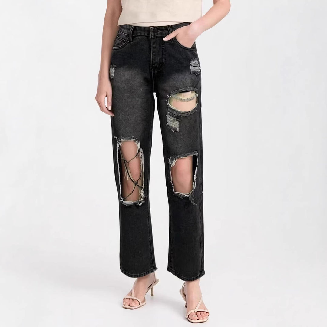 Damen distressed Mom Jeans mit trendy Cut-Out-Details Drune
