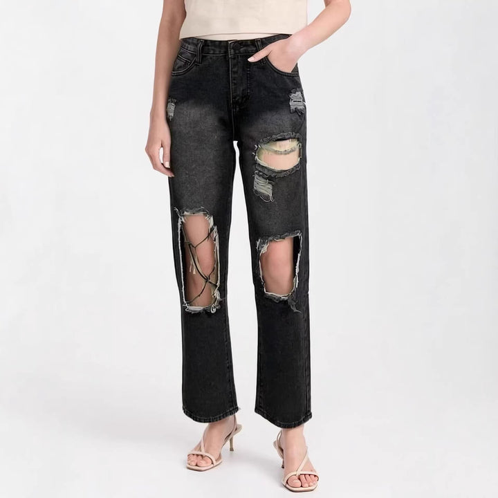 Damen distressed Mom Jeans mit trendy Cut-Out-Details Drune