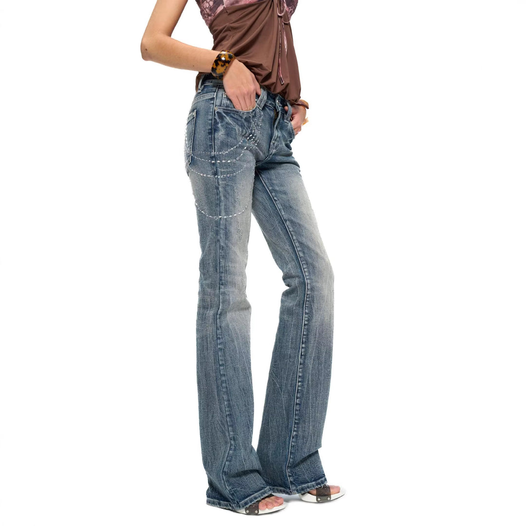 Damen Flared Jeans mit funkelnden Applikationen Drune