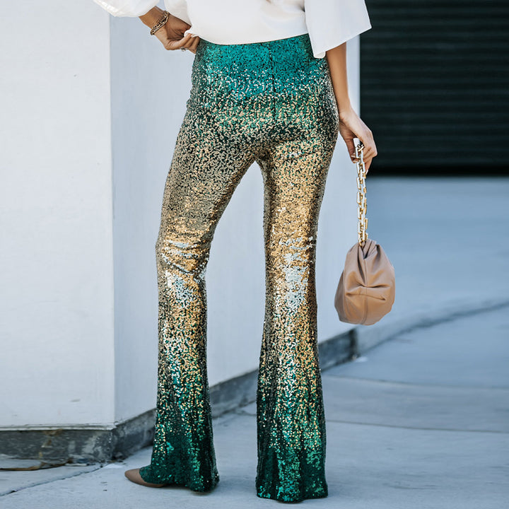 Damen Glitzernde Schlaghose mit luxuriösem Pailletten-Muster Drune