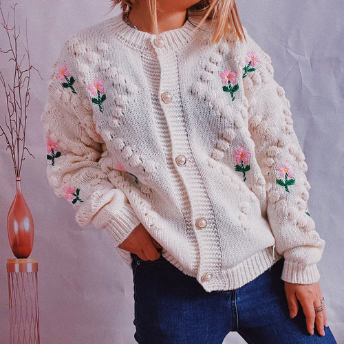 Damen Strickjacke mit floralem Muster Drune