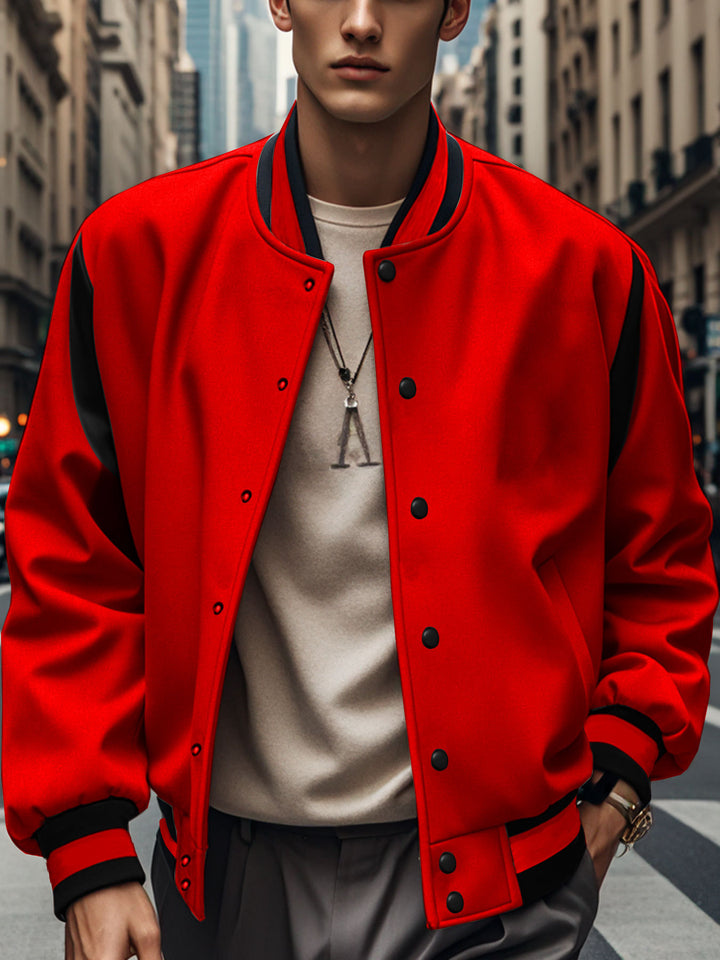 Herren nan leichte Collegejacke im Varsity-Look mit Druckknopfverschluss Rippbündchen und Kontrast-Schulterbesatz Drune