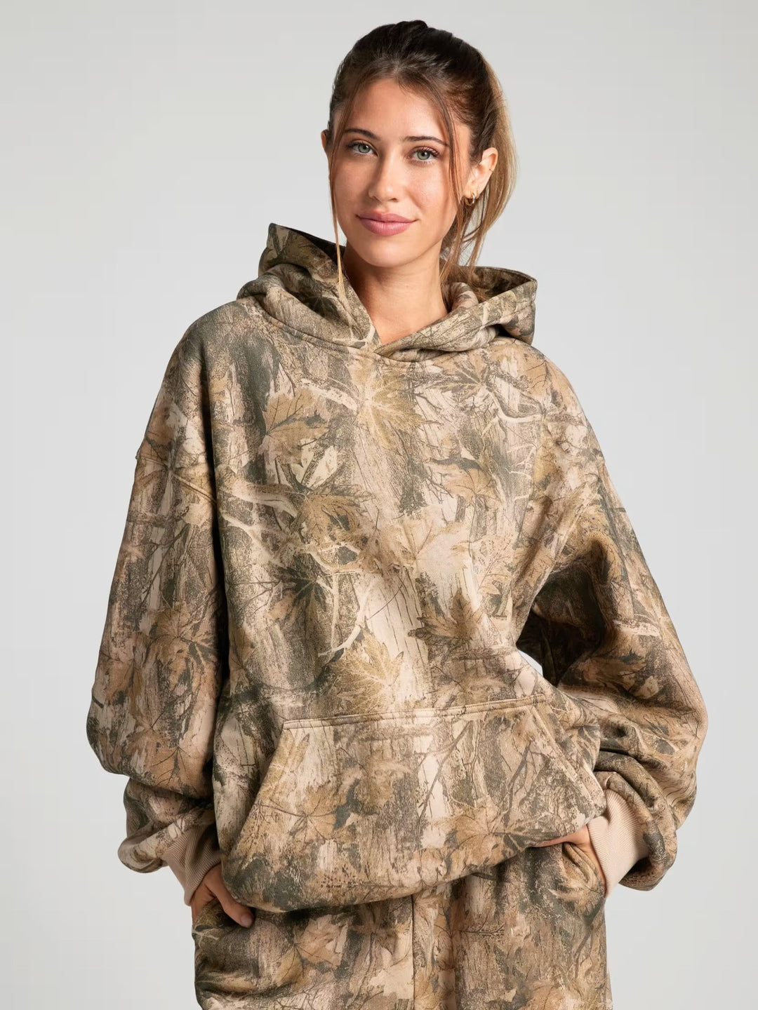 Damen Oversized Kapuzenpullover im Camouflage-Design Drune