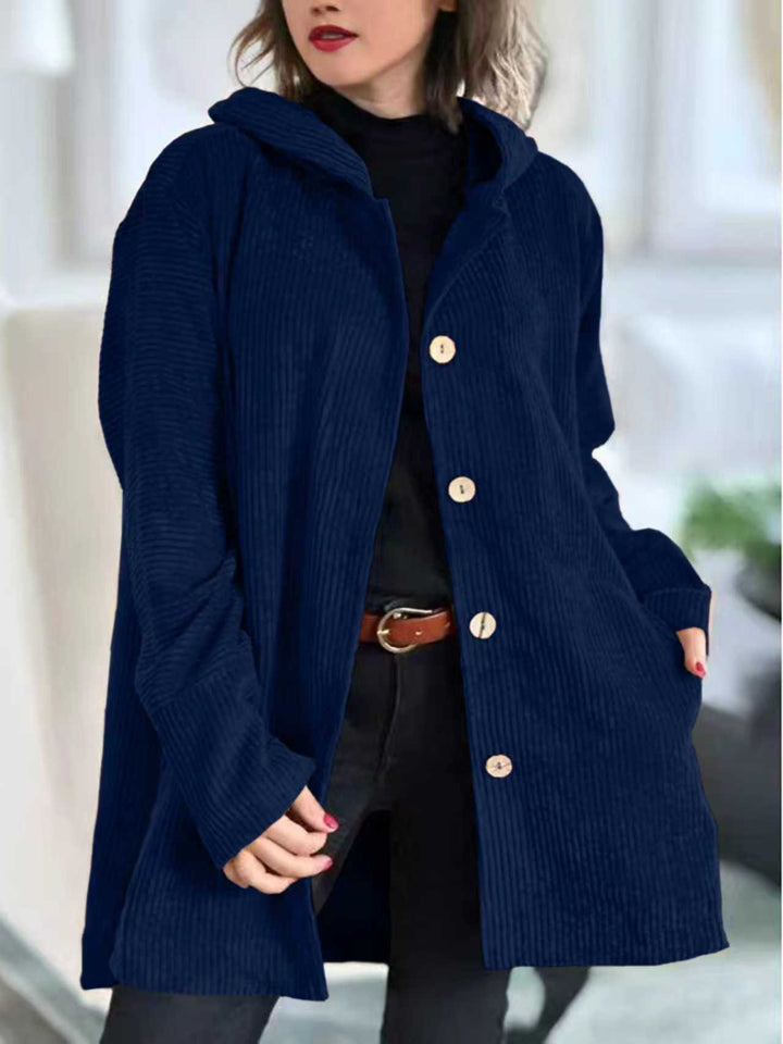 Damen Fleece-Hoodie-Mantel mit Knopfleiste und geripptem Design Drune