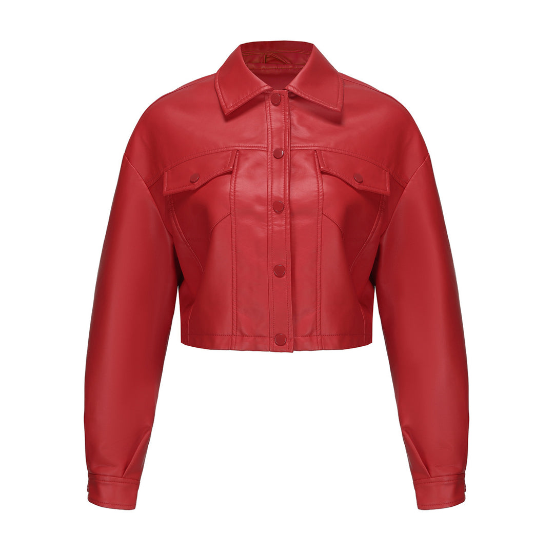 Damen nan kurze Lederjacke im Trucker-Stil mit kastiger Cropped-Passform Drune
